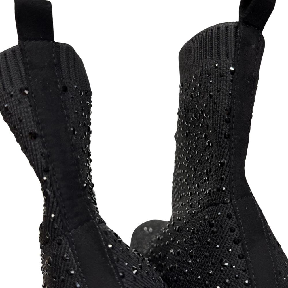 Kenneth Cole Reaction Ranya Rida Stretch Rhinestone Jewel Sock Booties 8 Black - Picture 5 of 10